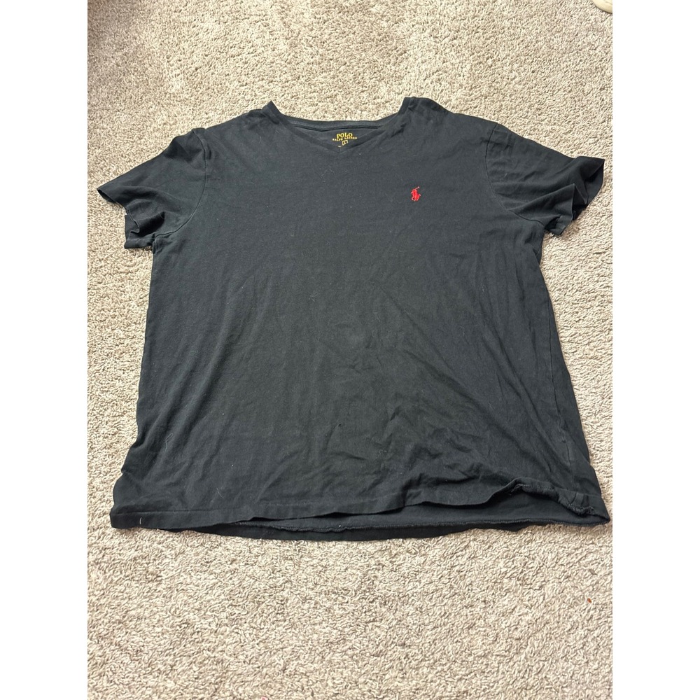 Polo Ralph Lauren Mens Black V-Neck T-Shirt Red Pony Logo Large Cotton Tee